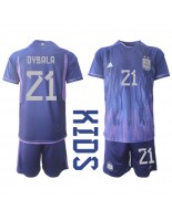 Argentiina Paulo Dybala #21 Vieraspaita Lasten MM-kisat 2022 Lyhythihainen (+ shortsit)